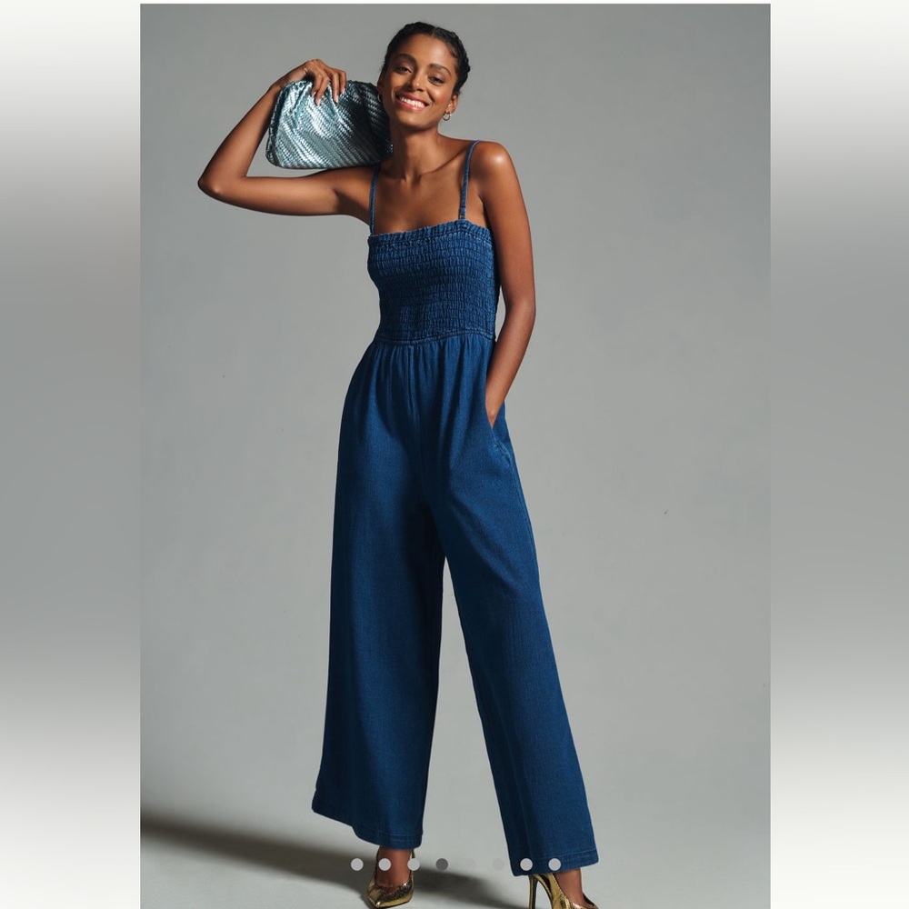 Wide-Leg Smocked Jumpsuit Pilcro by Anthropologie, size x-small